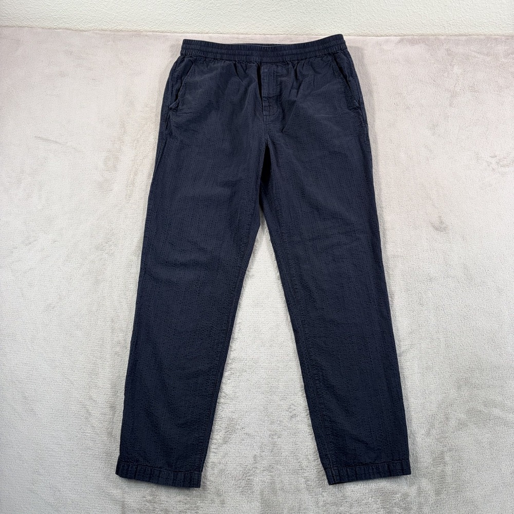 Outerknown Lounge Drawstring Seersucker Pants in Charcoal Black Line Blend Large